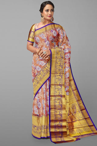 LIGHT PURPLE and ROYAL BLUE BROCADE SILK Saree with KANCHIPURAM