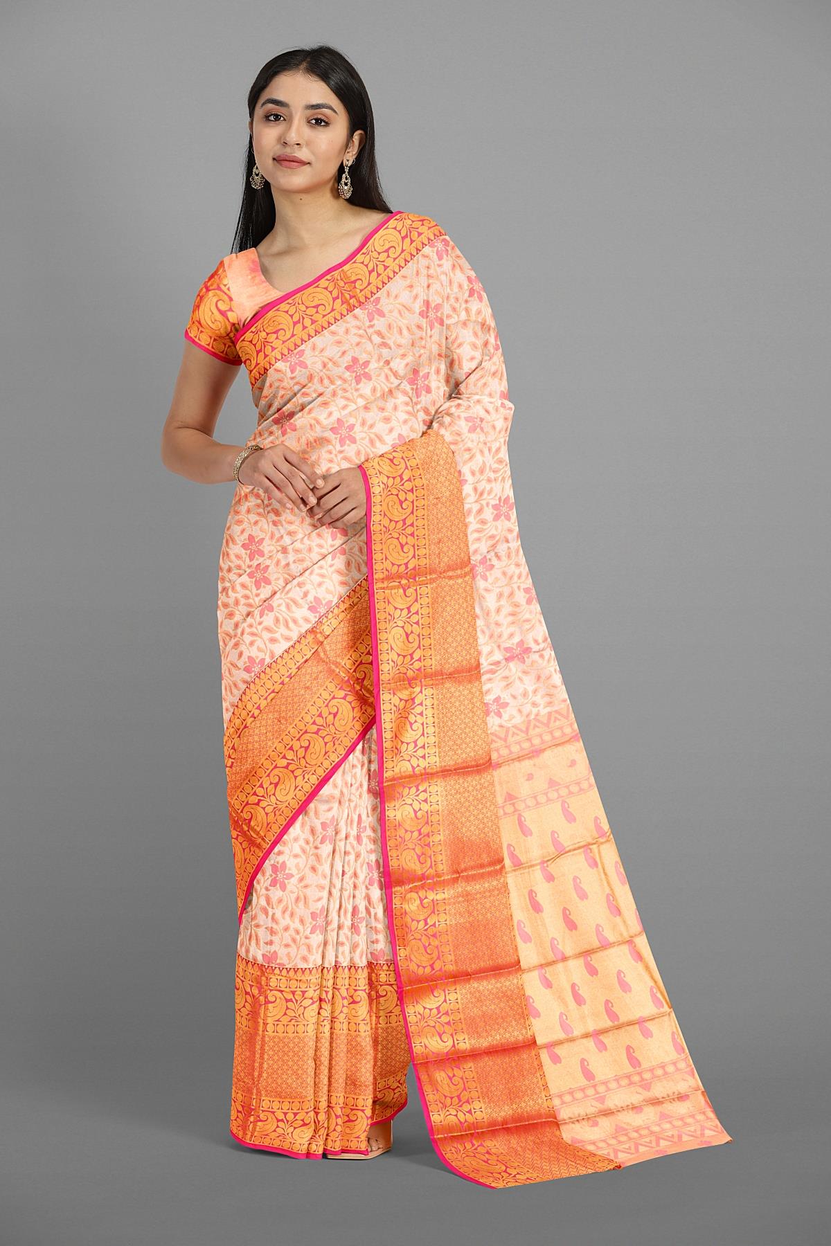 LIGHT PINK and GOLD BROCADE SILK Saree with KANCHIPURAM