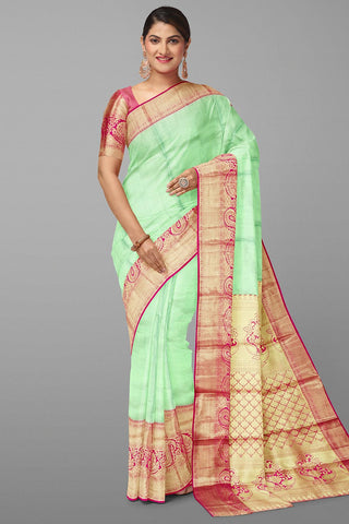 PISTA and PINK BROCADE SILK Saree with KANCHIPURAM