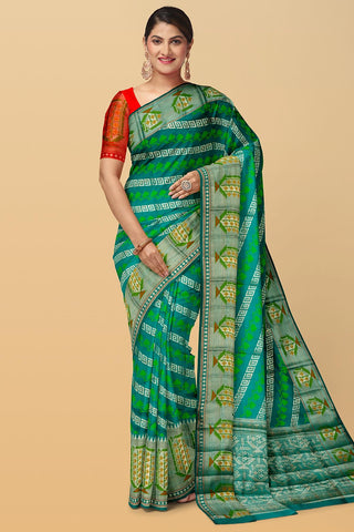 PEACOCK GREEN and GOLD JAAL CHINIYA SILK Saree with BANARASI