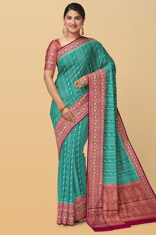 TEAL and PURPLE JAAL KATHAN SILK Saree with BANARASI FANCY