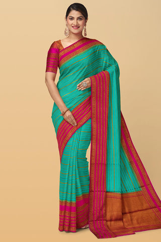 TEAL and MAGENTA JAAL VISCOSE Saree with BANARASI FANCY