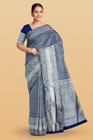 NAVY BLUE and SILVER JAAL SILK Saree with BANARASI FANCY