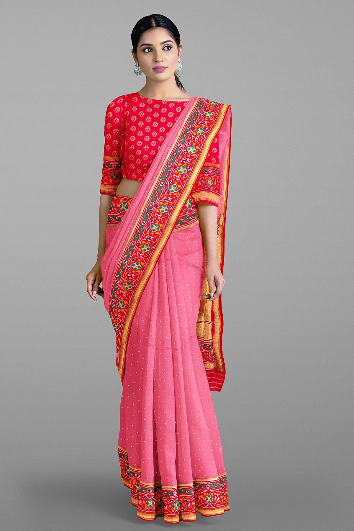 LIGHT PINK and MAGENTA BUTTIS SILK Saree with BANARASI