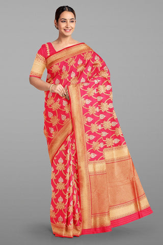 PINK and GOLD FLORAL JAAL SILK Saree with BANARASI