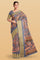 SLATE BLUE and GOLD FLORALS SILK Saree with FANCY