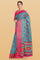 SKY BLUE and PINK FLORALS SILK Saree with FANCY