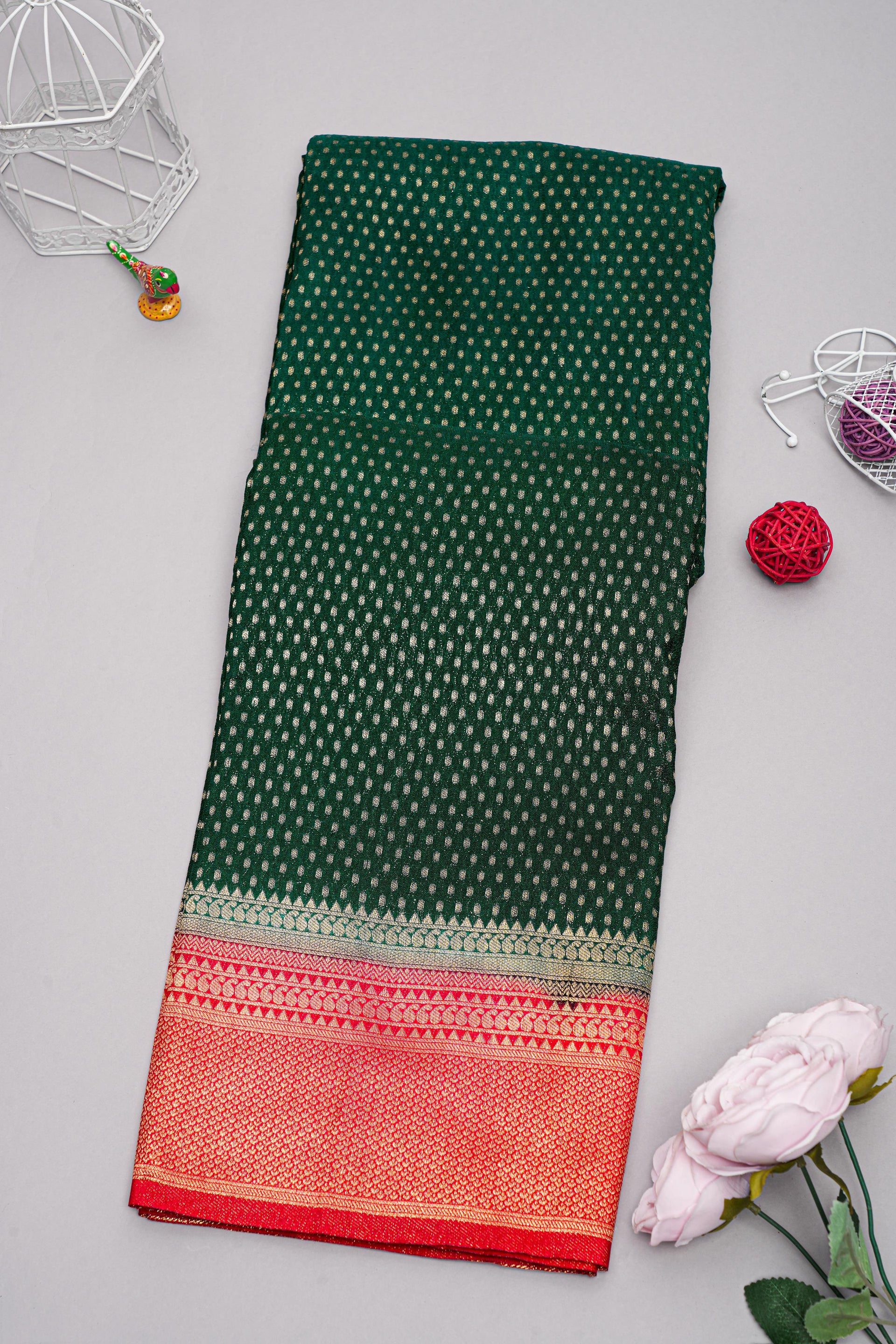 DARK GREEN and MAROON BUTTIS SILK Saree with FANCY