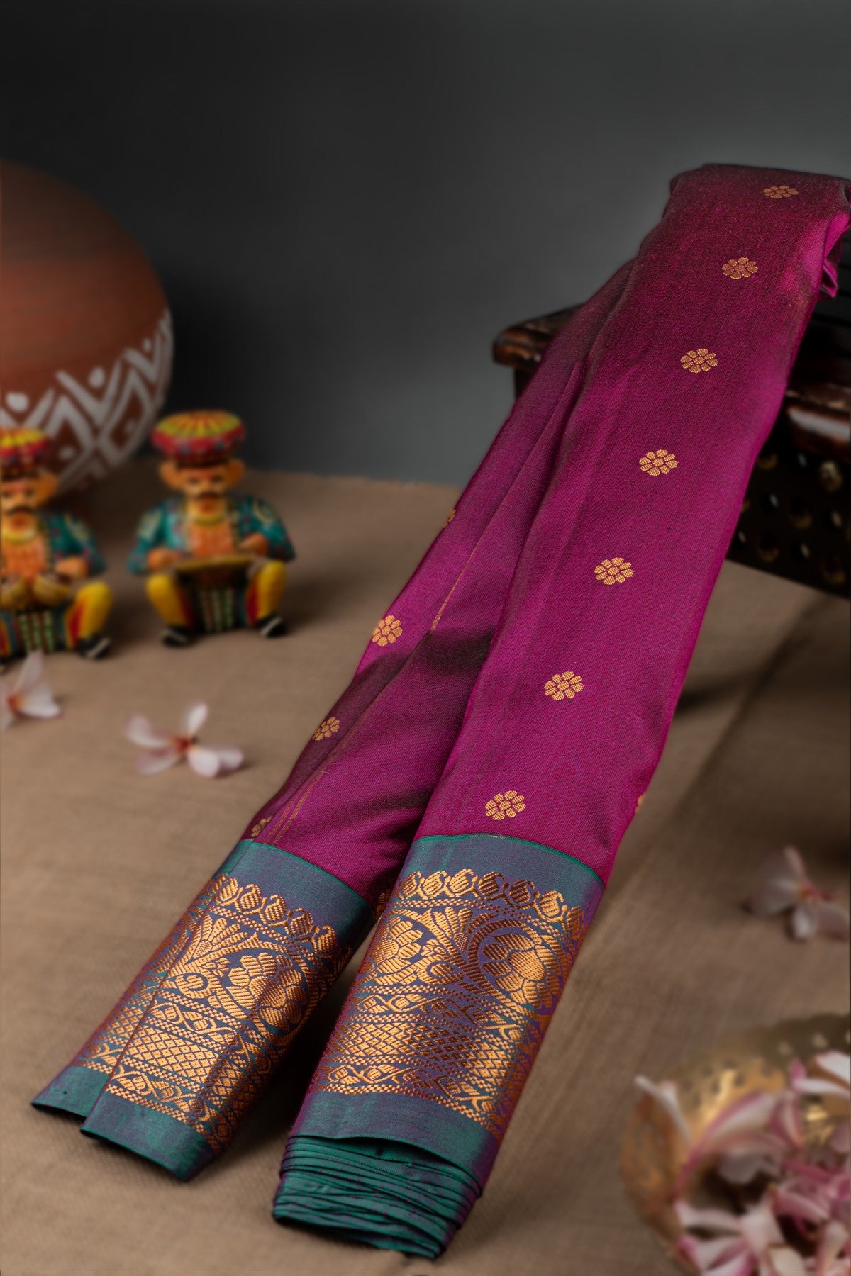 Gadwal Silk Buttis Wine Saree