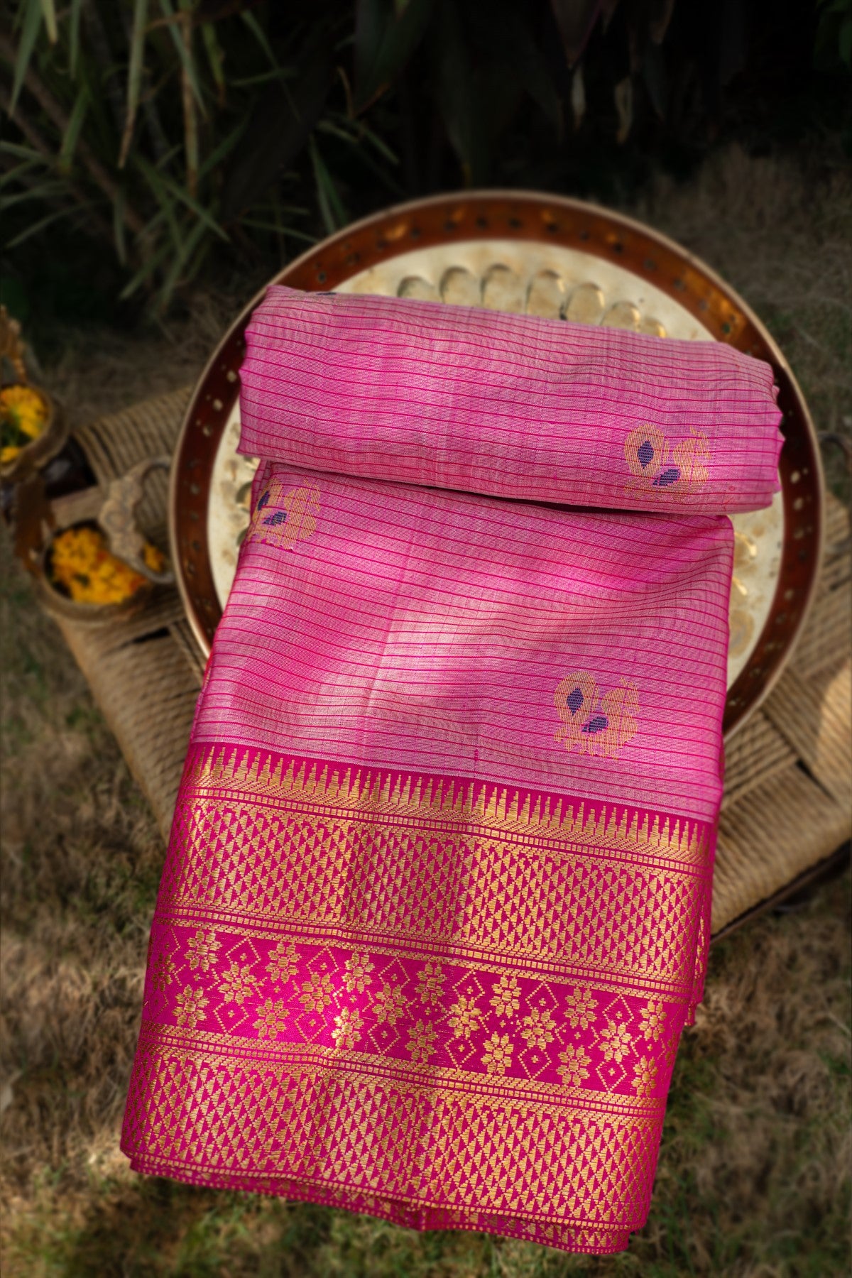 Kuppadam Silk Light Pink Stripes Saree