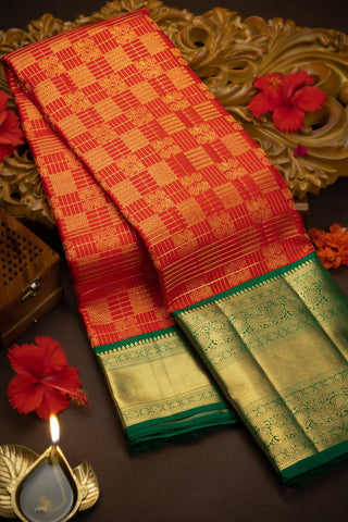 Kancheepuram Silk Checks Red Saree