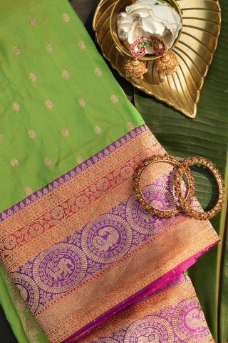 Banarasi Silk Buttis Green Saree