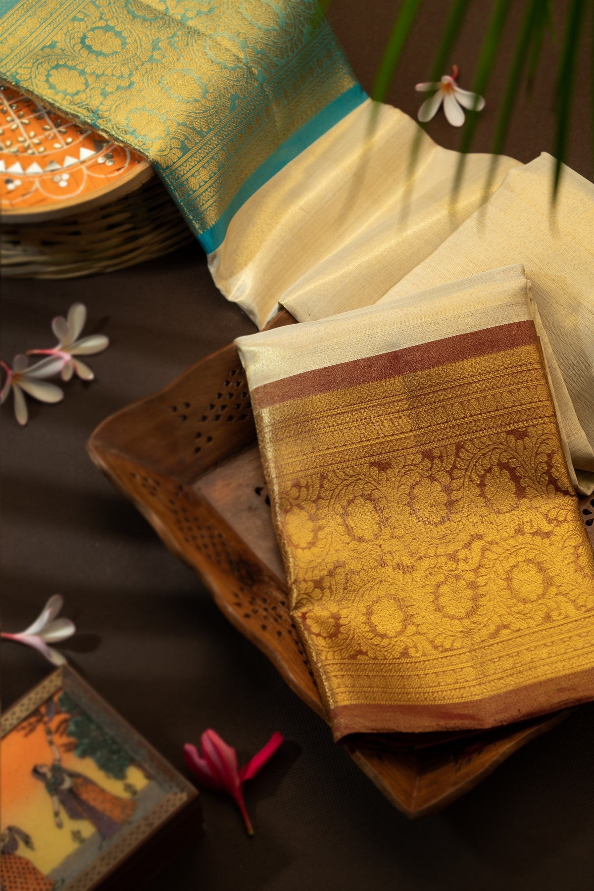 Kancheepuram Silk Plain Cream Saree