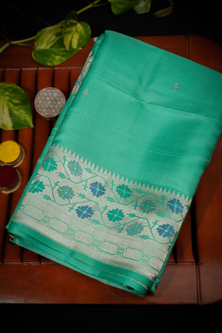 Fancy Kora Buttis Aqua Green Saree