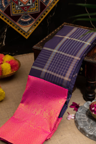 Kancheepuram Silk Checks  Royal Blue Saree