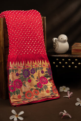 Banarasi Silk Bandhani Maroon Saree