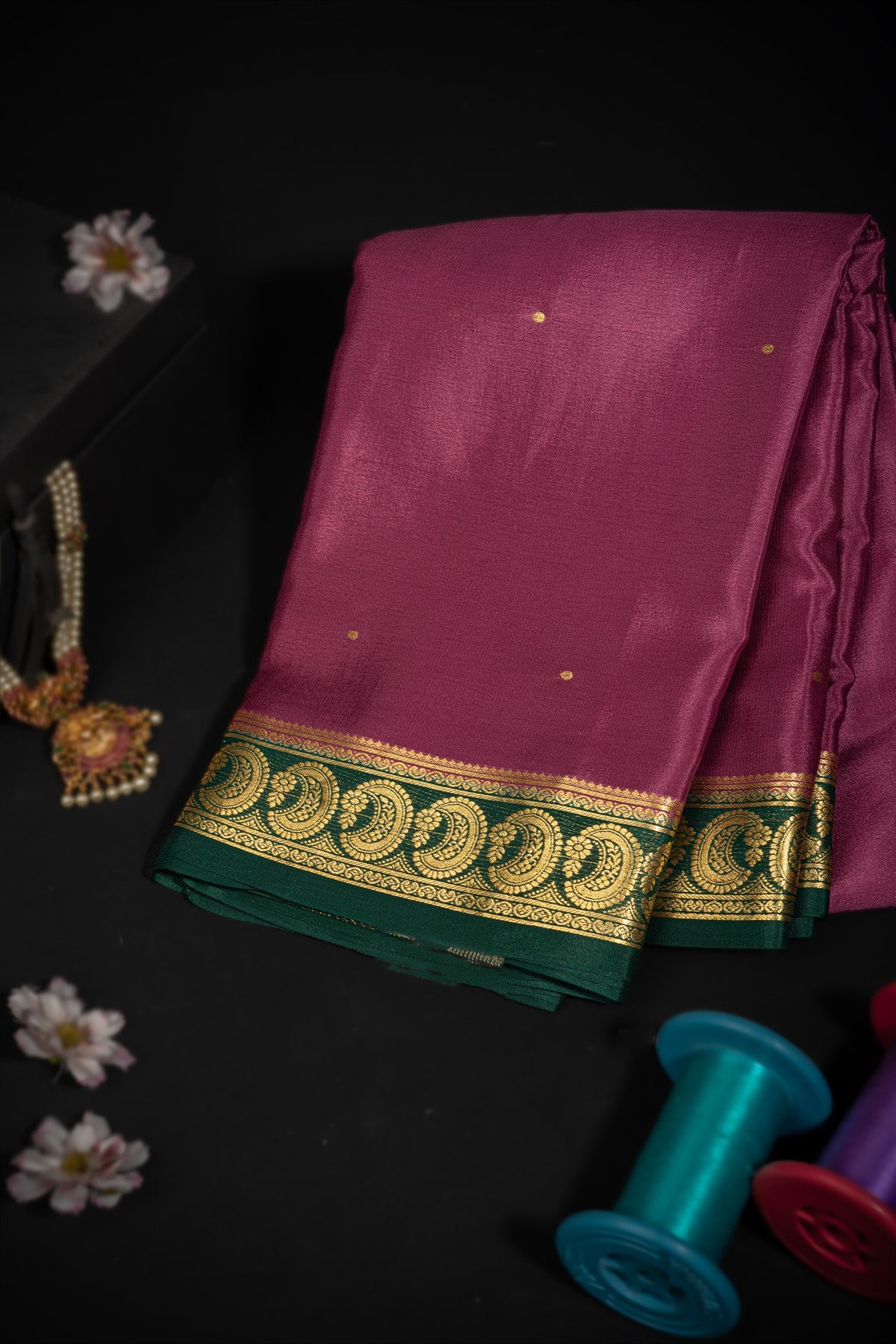 Mysore Crepe Silk Burgundy Saree