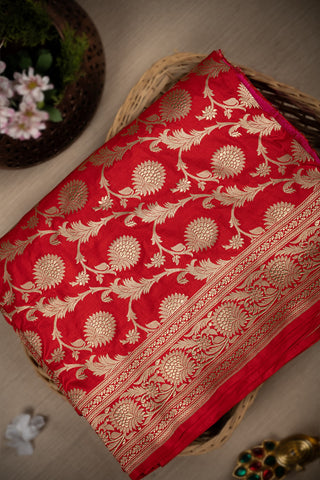 Banarasi Silk Floral Jaal Red Saree