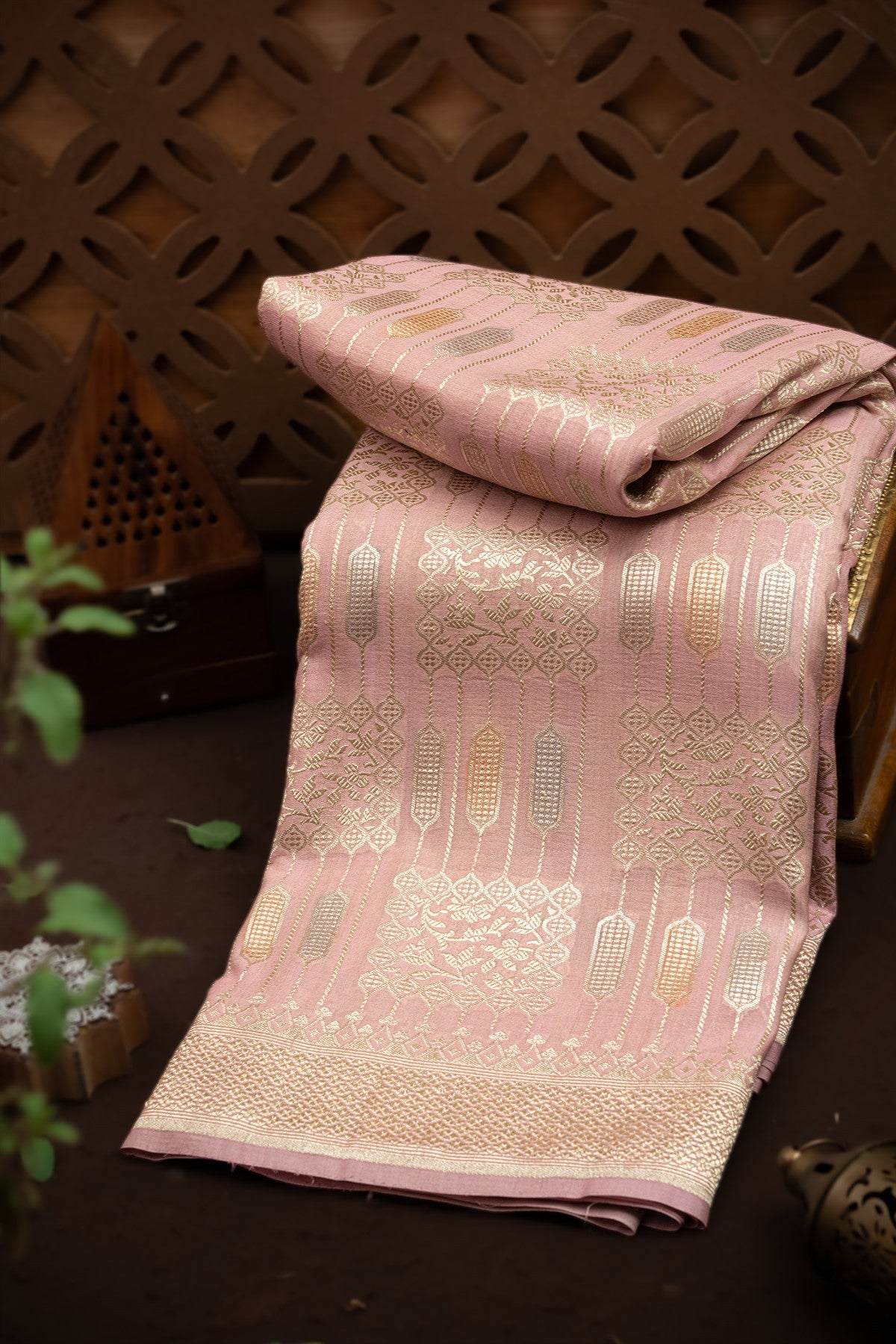 Designer Tussar Light Pink Saree