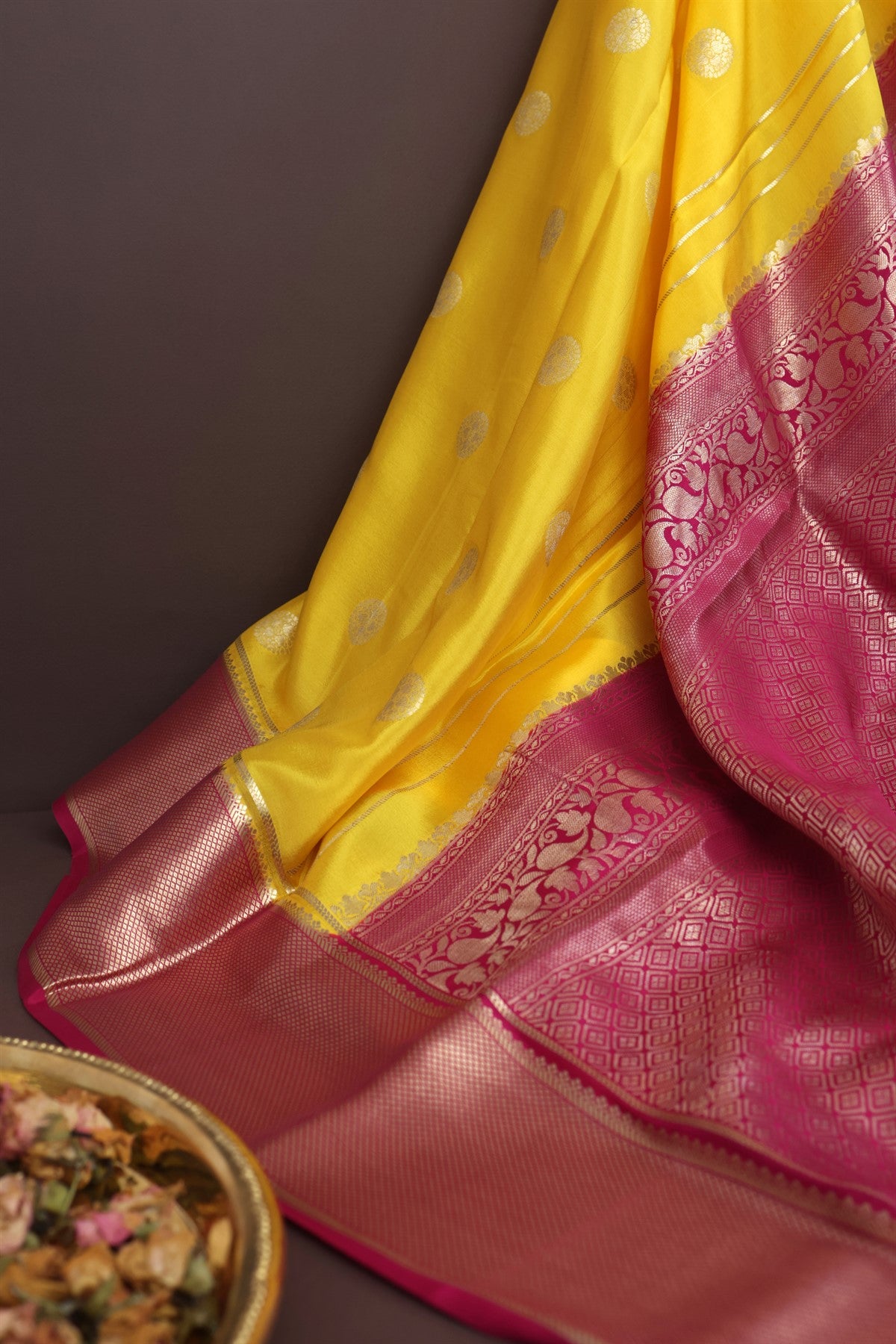 Mysore Crepe Yellow Saree