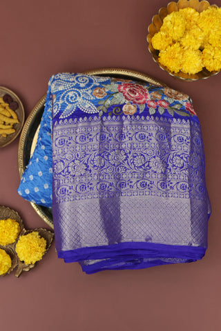 Bandhani Silk Blue Saree