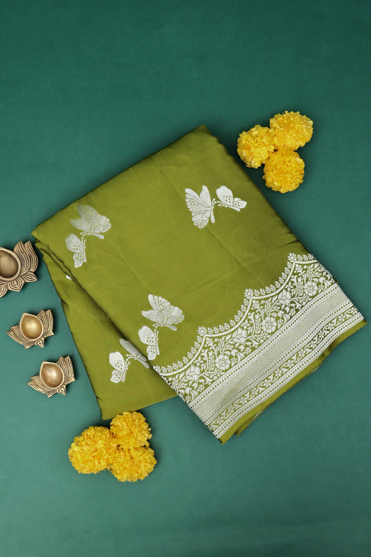 Fancy Crepe Mehendi Green Saree