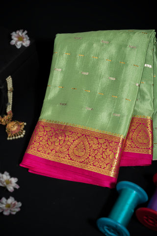 Mysore Crepe Buttis Pista Green Saree