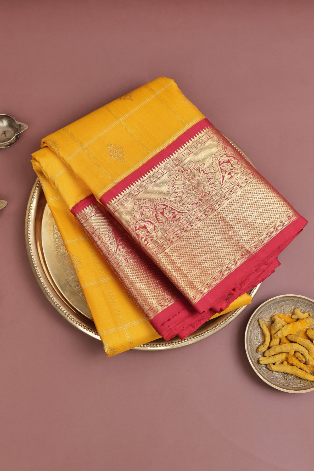 Kancheepuram Silk Yellow Saree