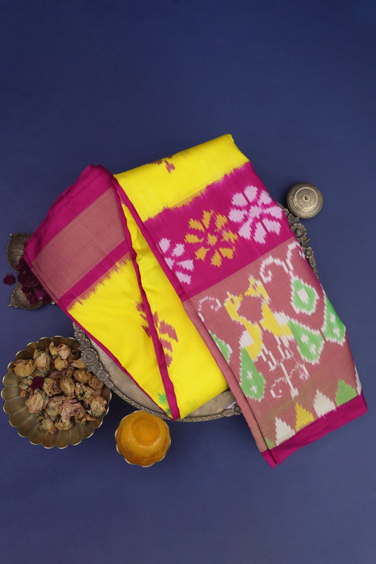 Ikat Silk Yellow Saree