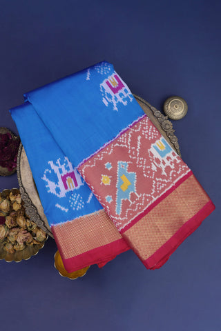 Ikat Silk Blue Saree