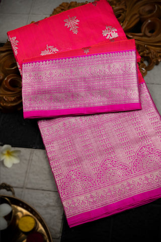 Uppada Silk Motifs Pink and Orange Saree