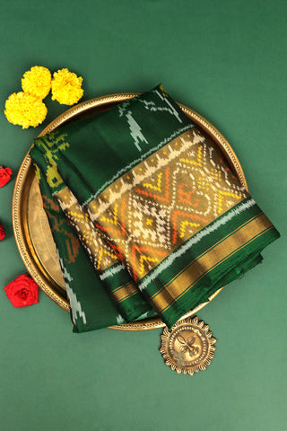 Patola Silk Bottle Green Saree