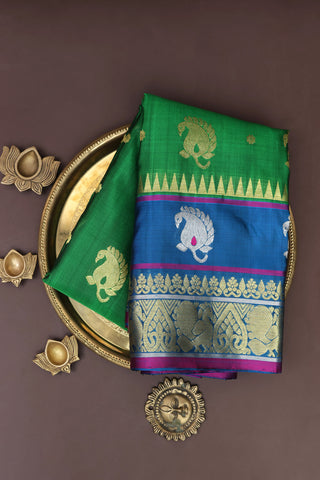 Venkatagiri Silk Bottle Green Saree