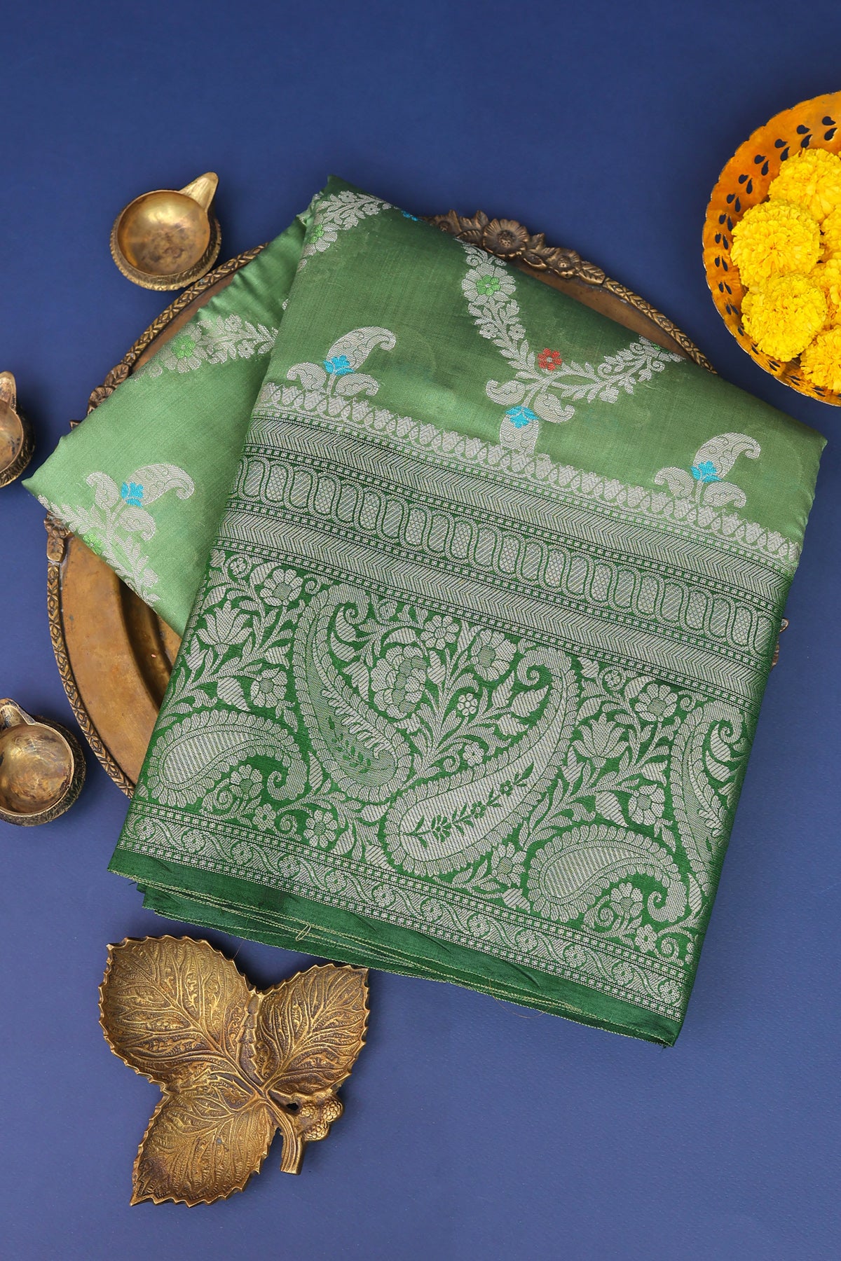 Chiniya Silk Olive Green Saree