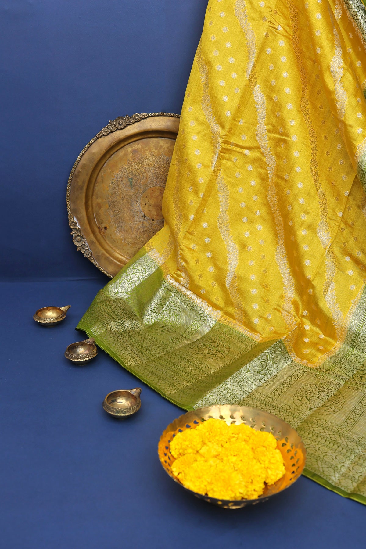 Chiniya Silk Yellow Saree