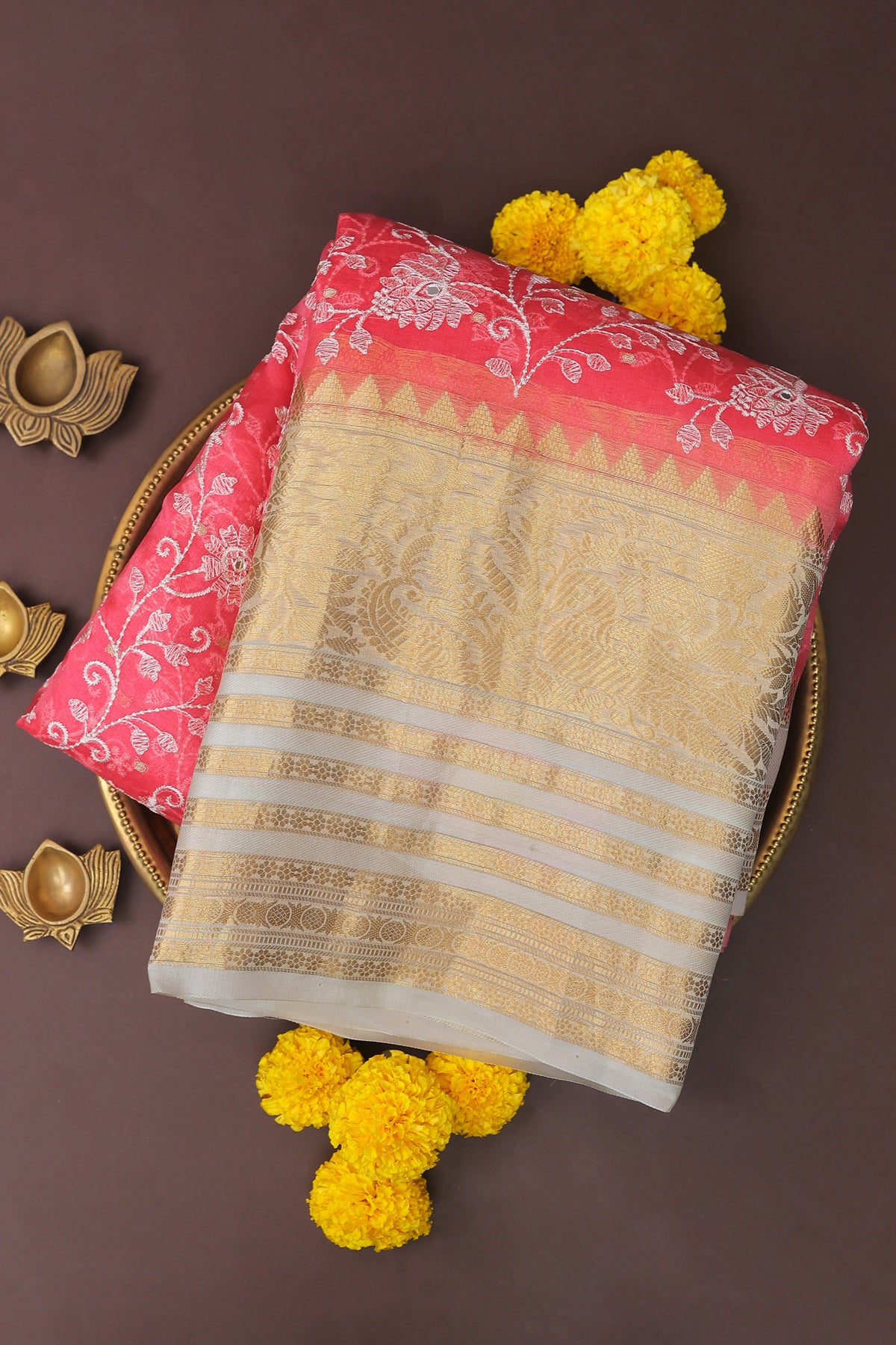 Designer Kora Blush Pink Saree