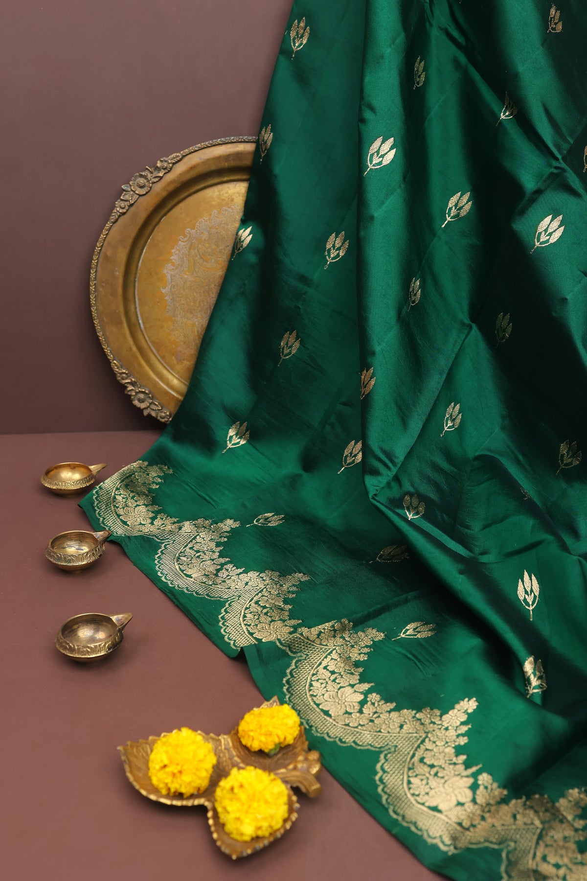 Matka Silk Bottle Green Saree