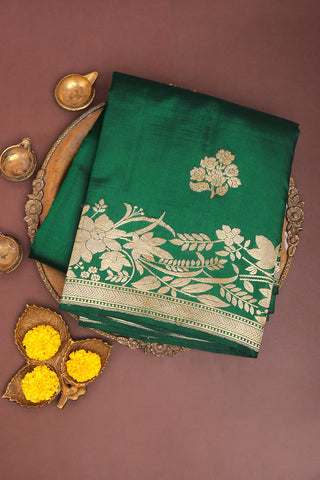 Matka Silk Bottle Green Saree