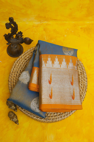 Venkatagiri Silk Peacock Blue Saree