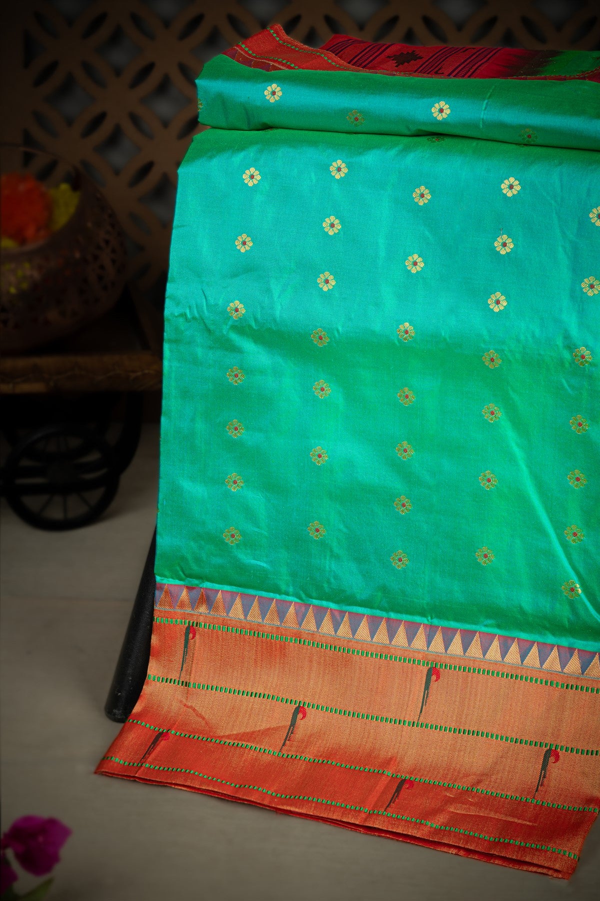 Paithani Silk Buttis Aqua Green Saree