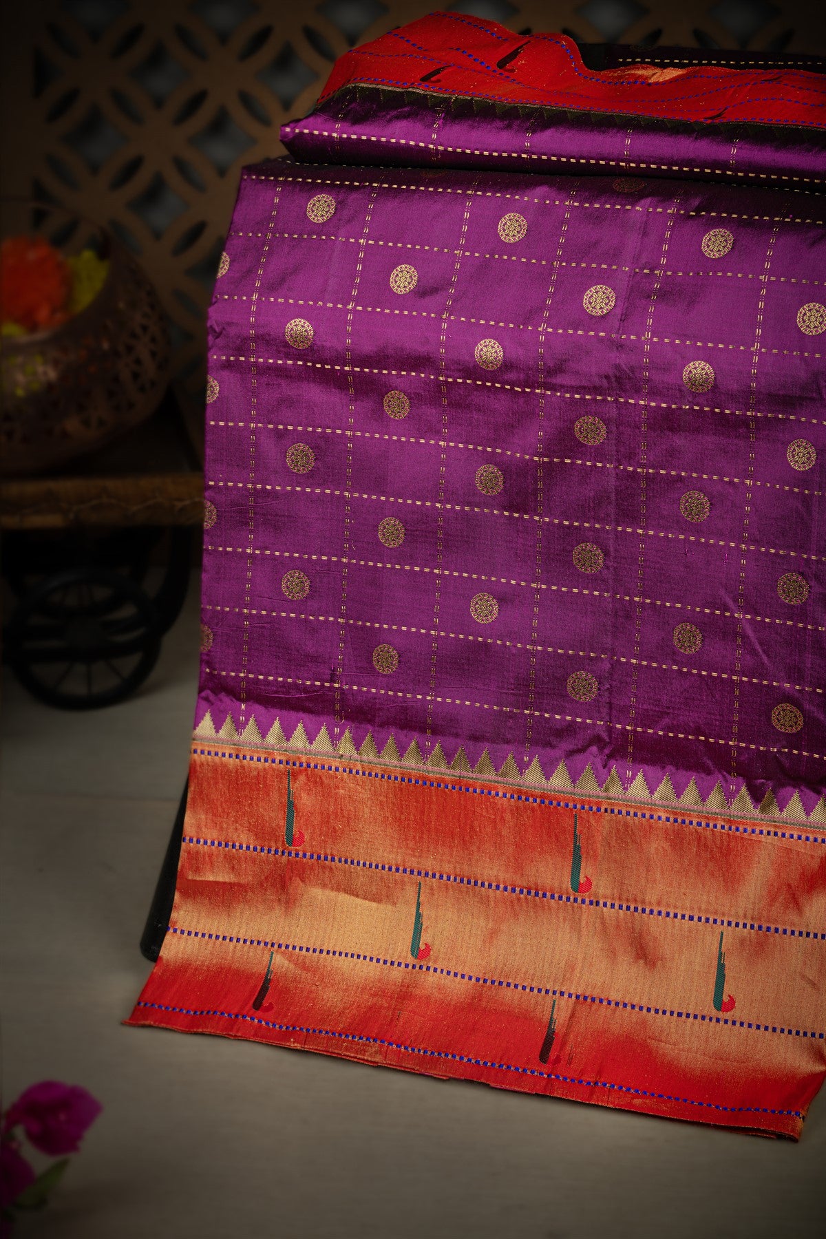 Paithani Silk Checks And Buttis Magenta Saree