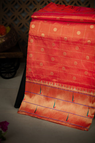 Paithani Silk Checks And Buttis Peach Pink Saree