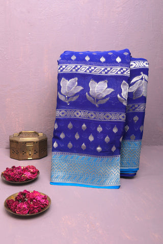 Kaddi Georgette Royal Blue Saree