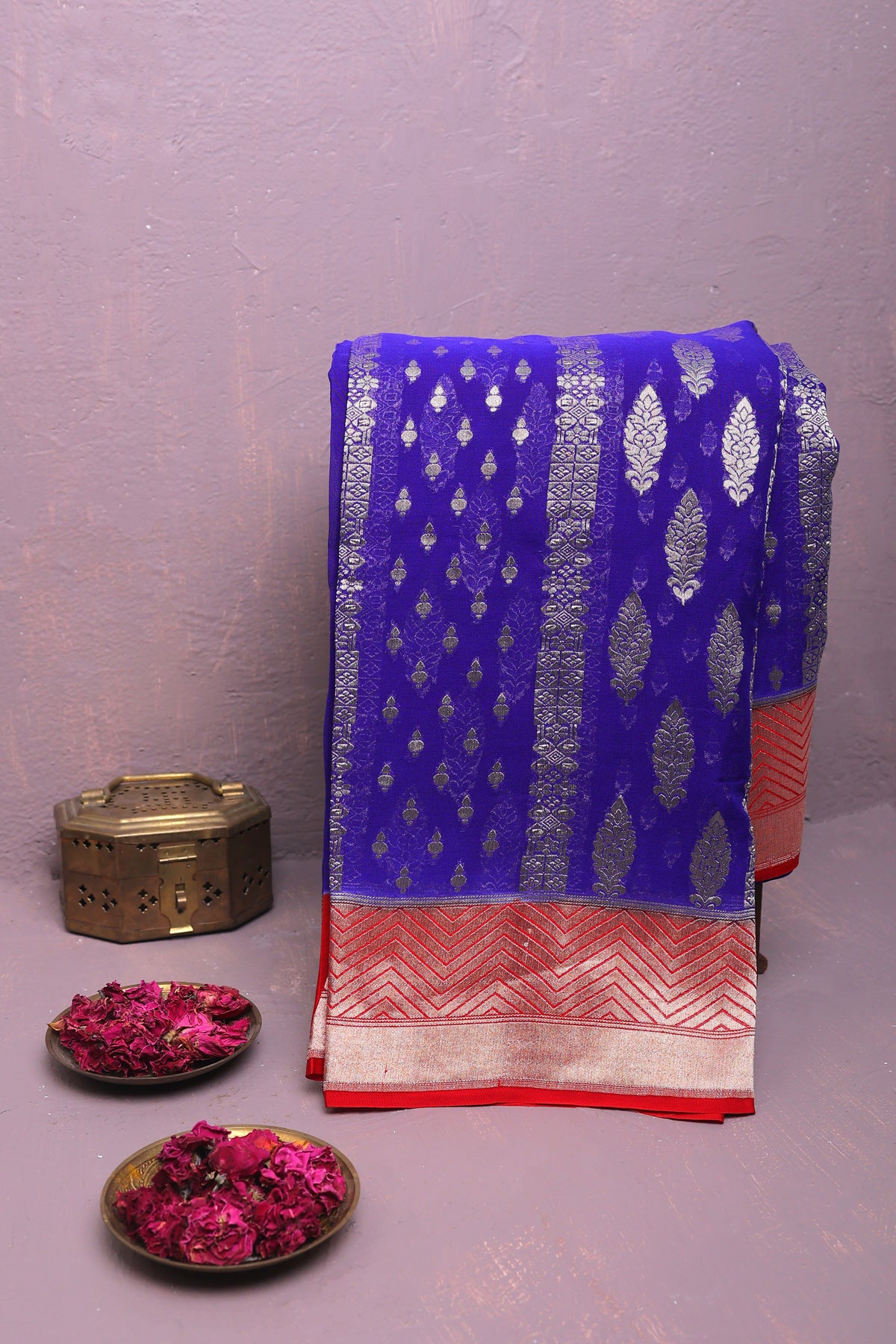 Kaddi Georgette Royal Blue Saree