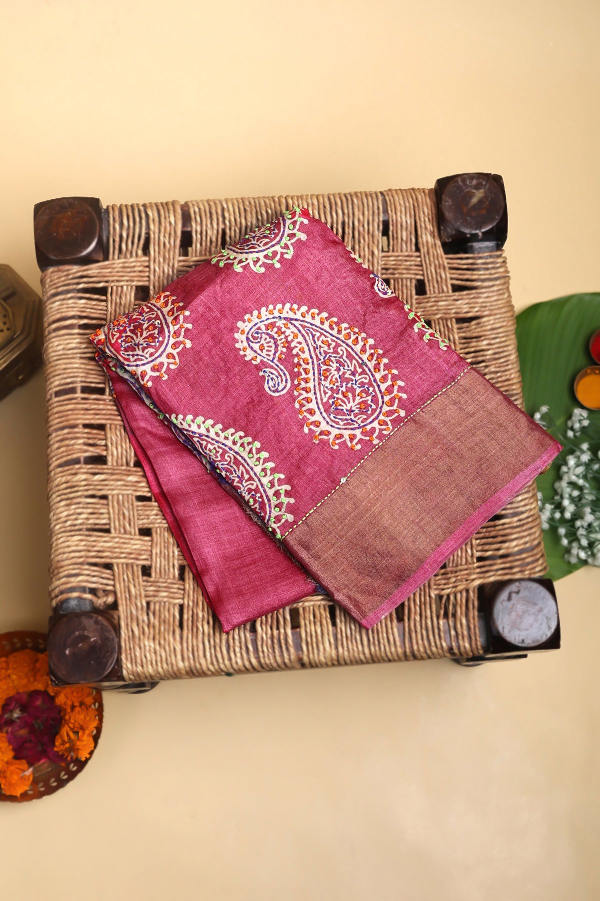 Designer Tussar Pink Saree