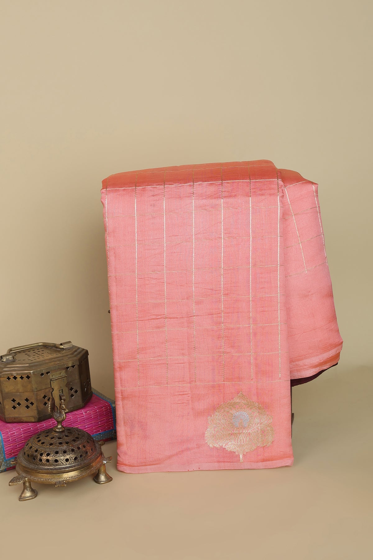 Banarasi Matka Silk Peach Saree