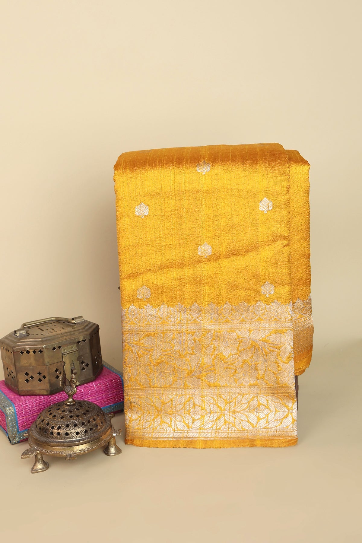 Banarasi Matka Silk Mustard Saree