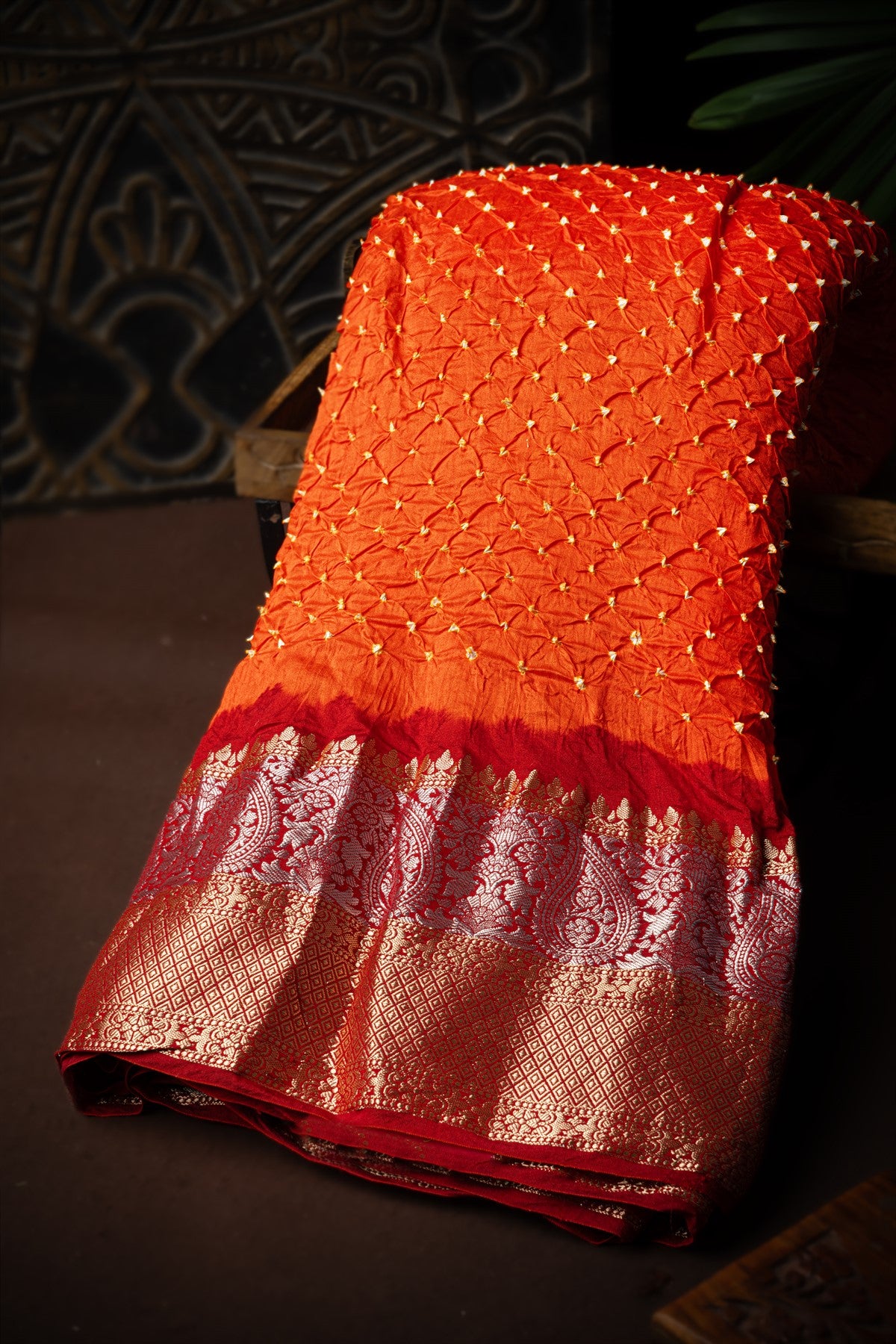 Orange Kanchi Bandhani Silk Saree