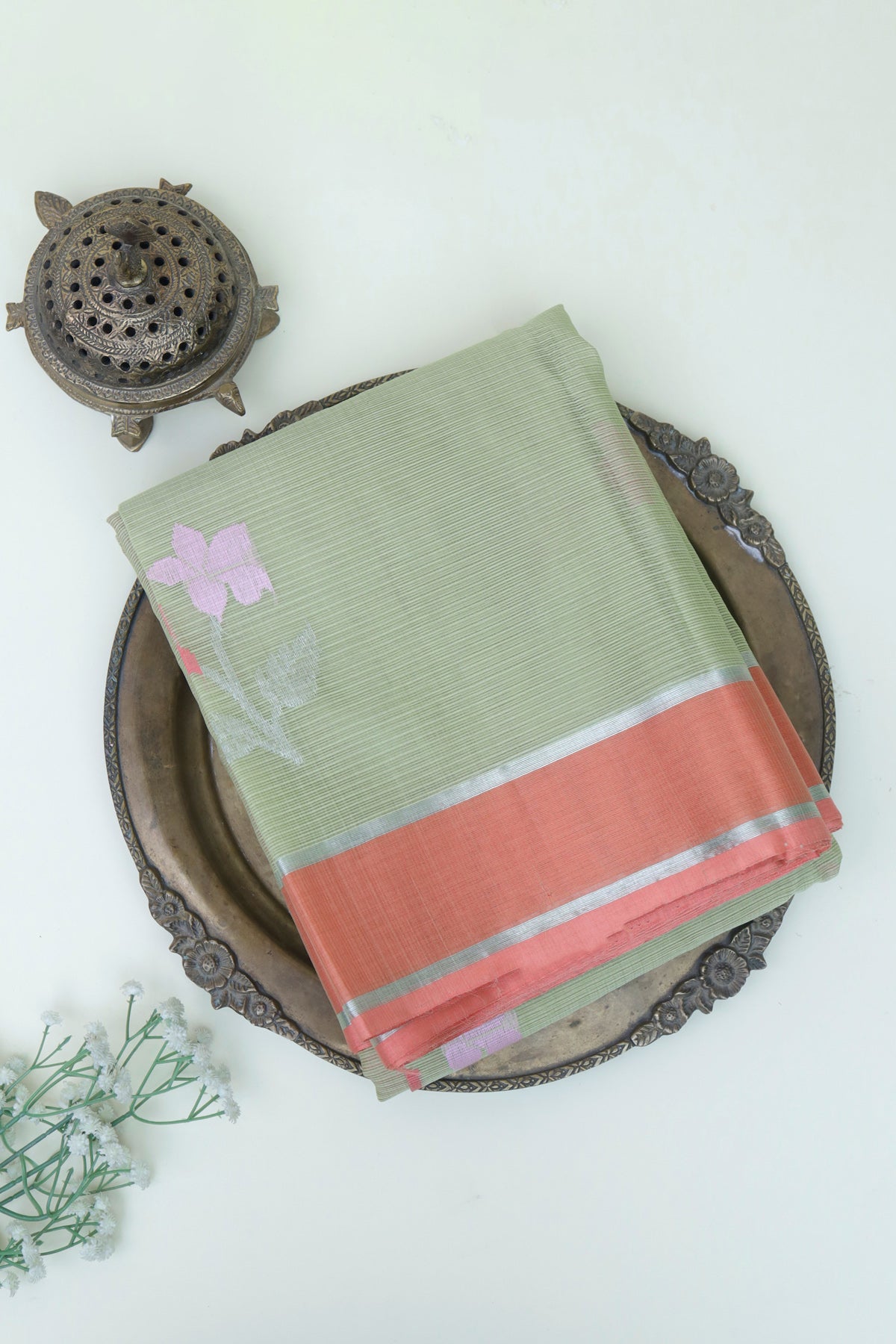 Zari Kota Cotton Light Green Saree