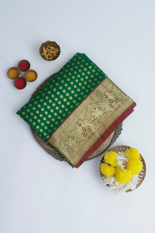 Venkatagiri Silk Dark Green Saree